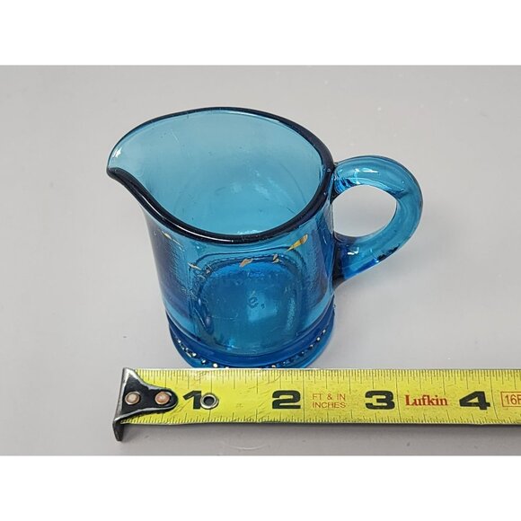 Vintage Souvenir Revere Beach Mass Blue Glass Creamer Pitcher Handle Pour Spout - Picture 8 of 10
